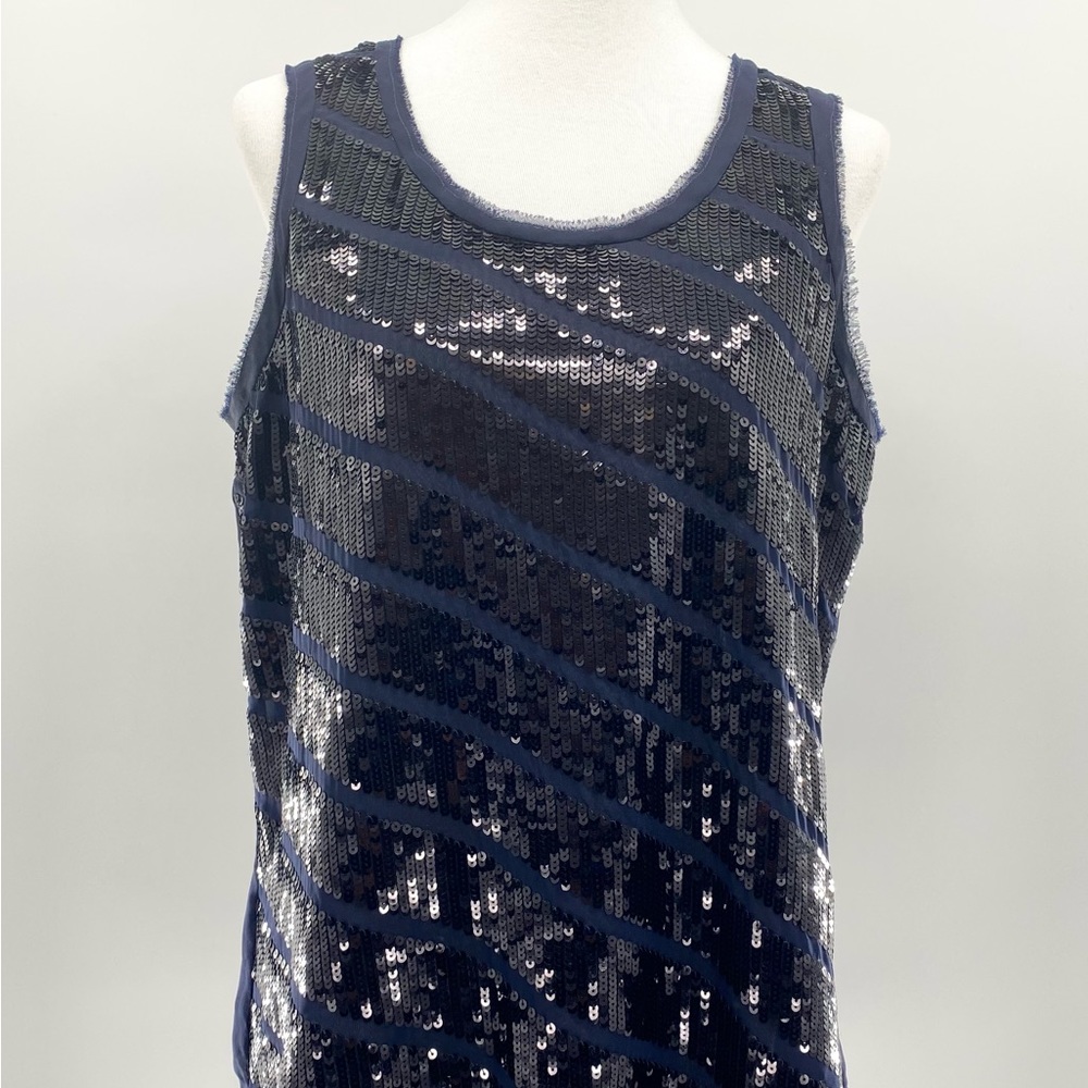 Ann Taylor LOFT Sheer Navy Sequins Tank Top, L